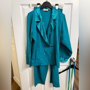 Vintage Victoria’s Secret Satin Lounge Set Teal Double Breasted gold label small